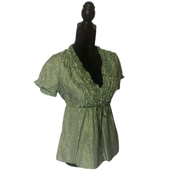 J. Crew Green Ruffle Baby Doll 100% Silk Y2K Top Size 4 - Picture 5 of 15